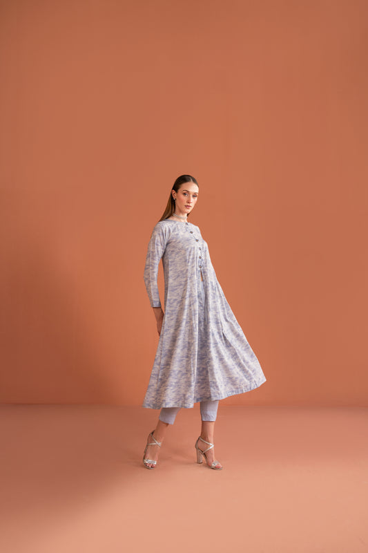 Central Front Slit Frock With Embellished Buttons And Capri 2pc