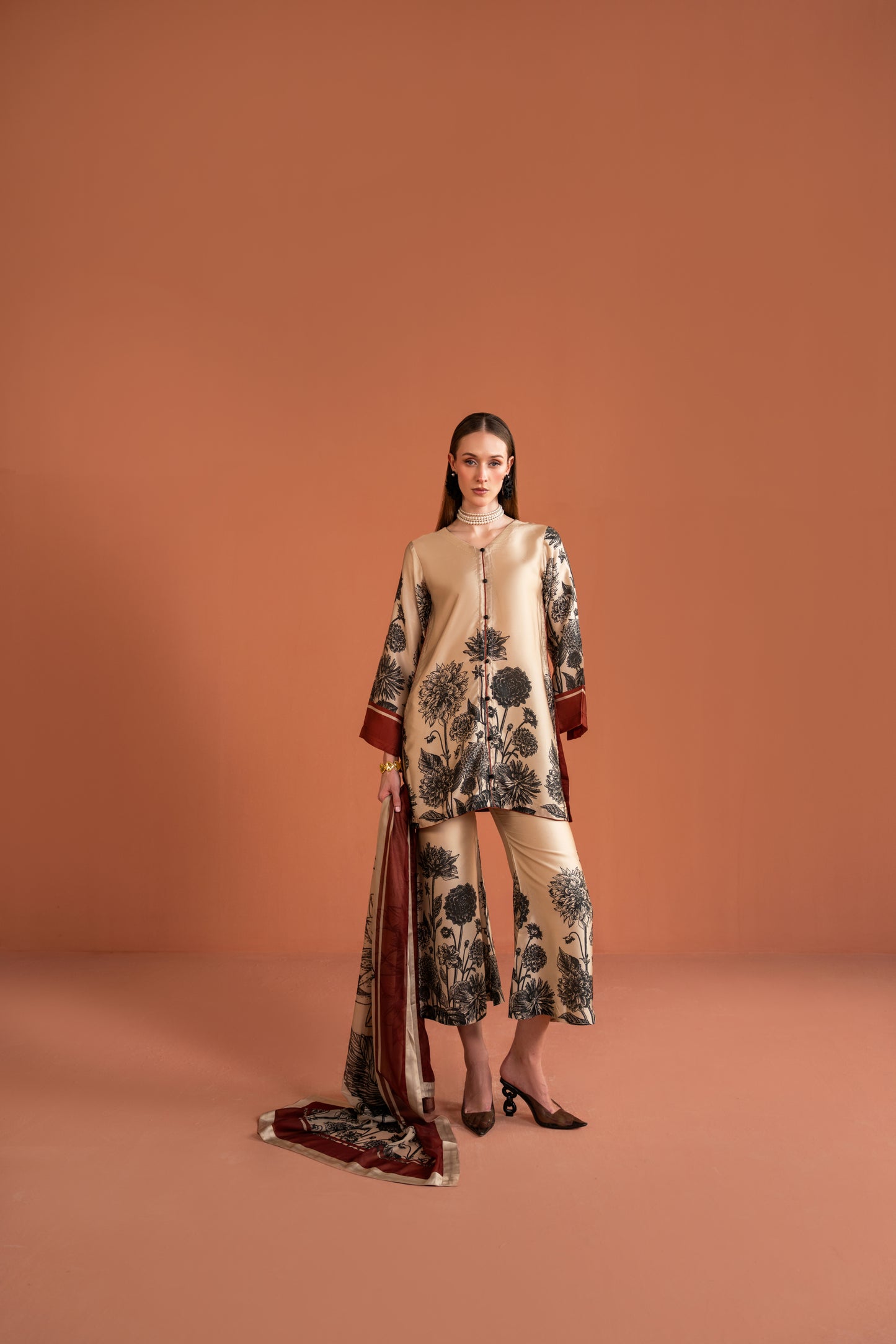 A-line Shirt With Bell Bottom And Dupatta 3pc