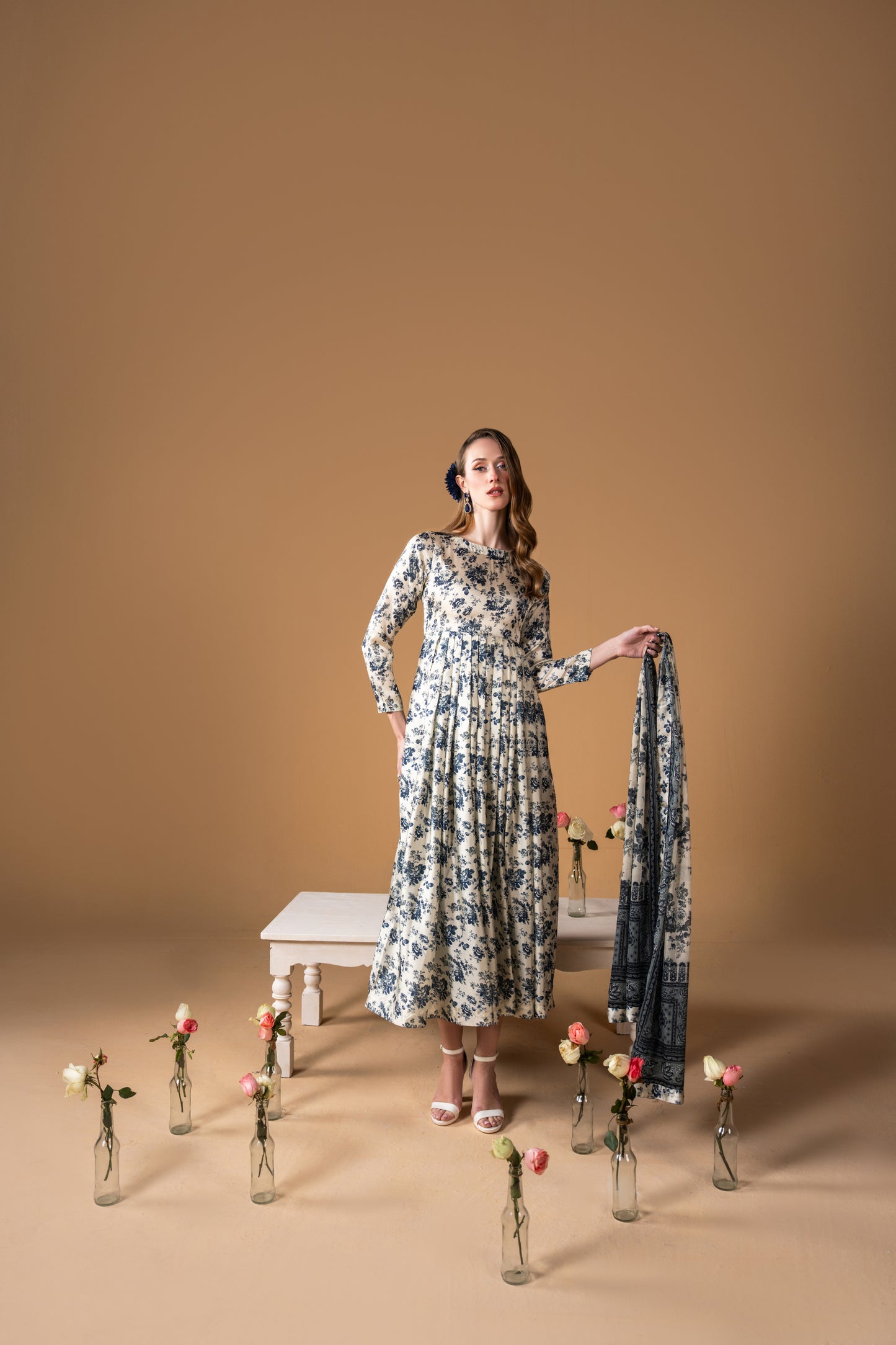 Pleated Ankle Length Frock And Dupatta 2pc