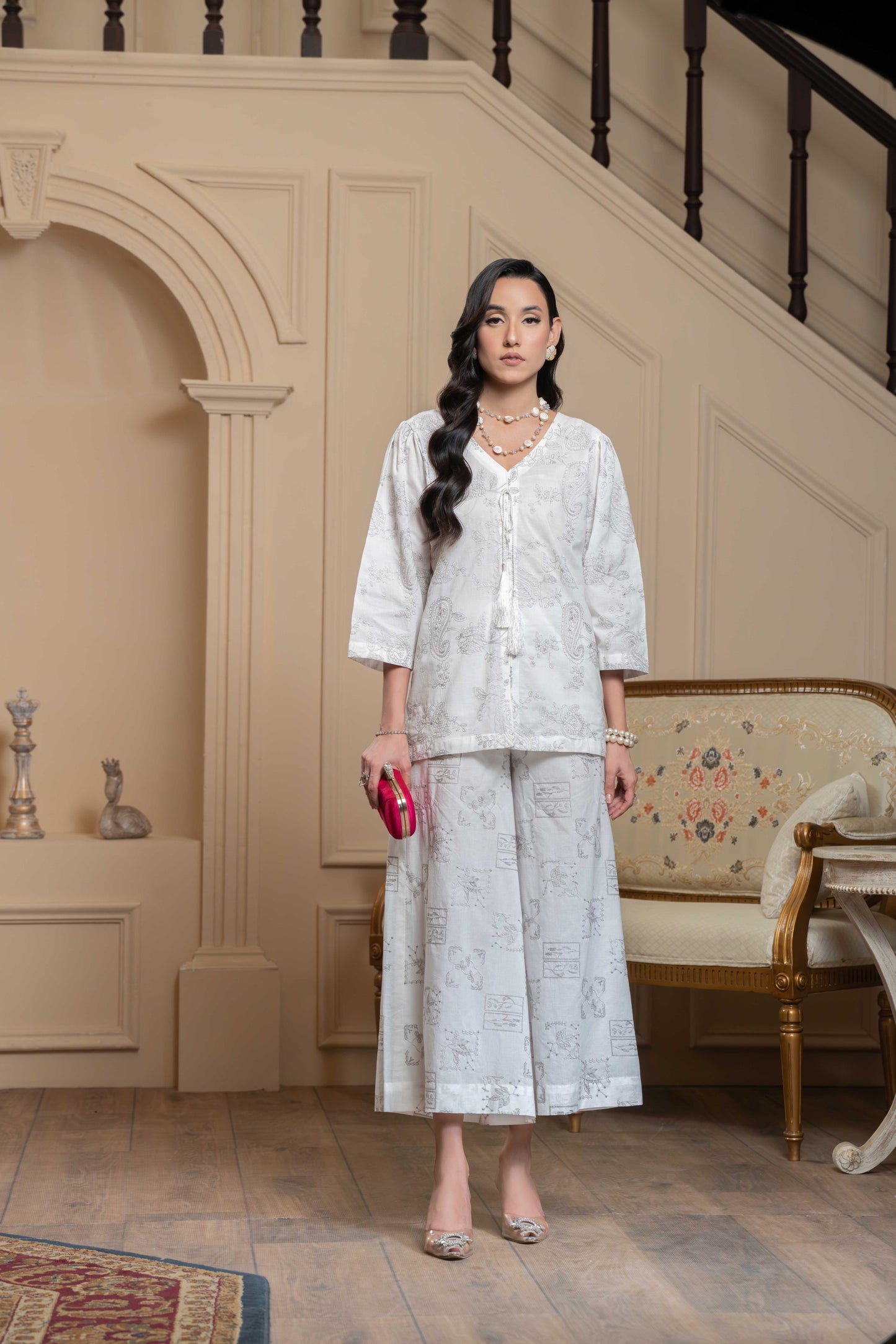 stitched embroidered short Shirt+plazo