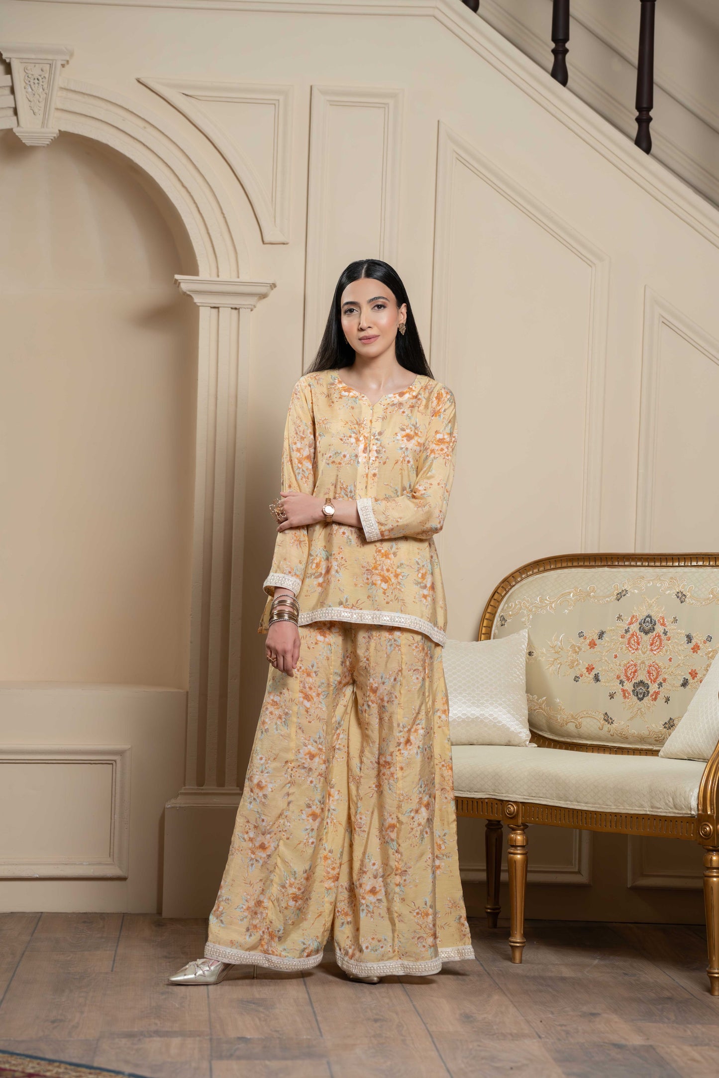 Stitched short kurta+Kali flared trouser