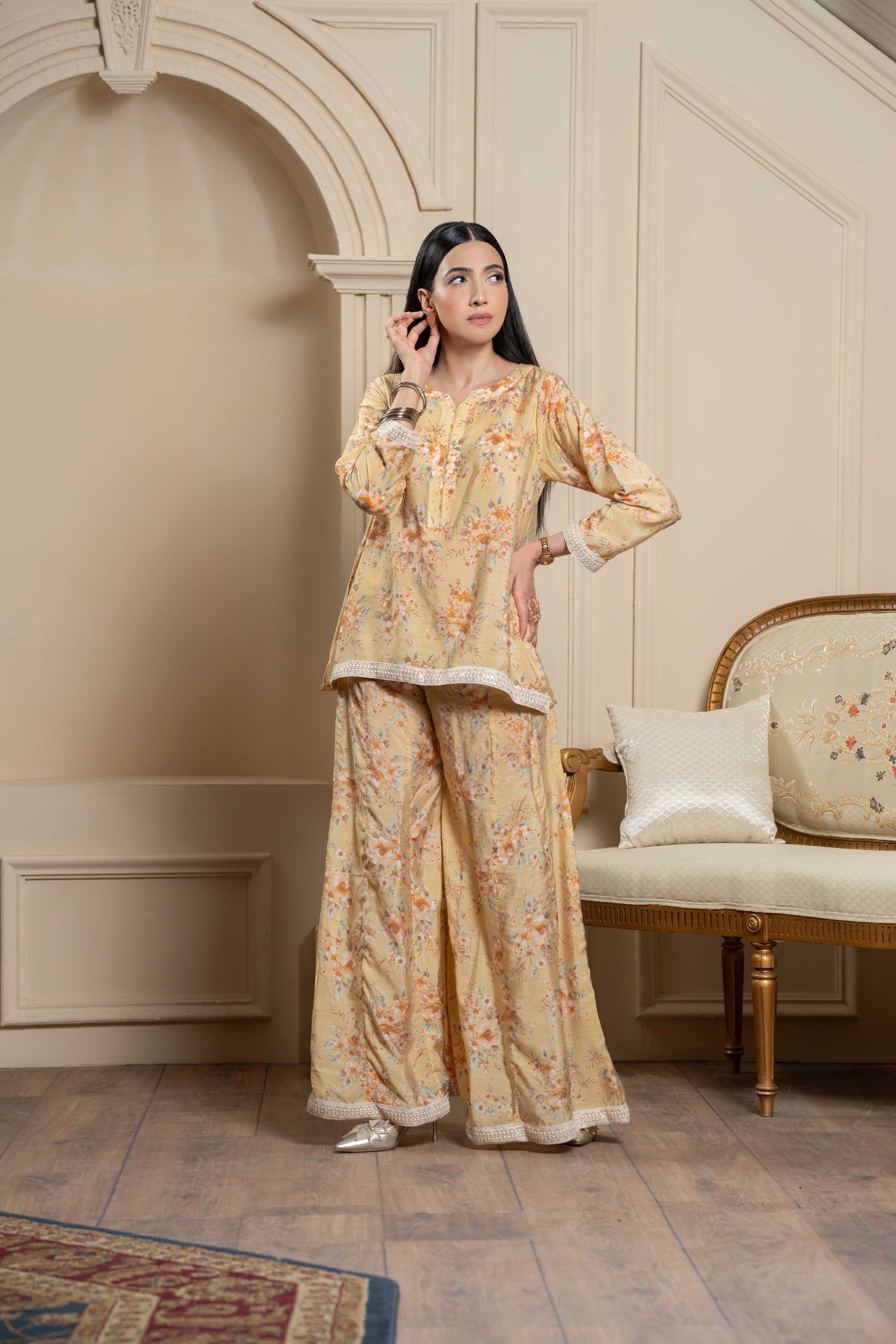 Stitched short kurta+Kali flared trouser