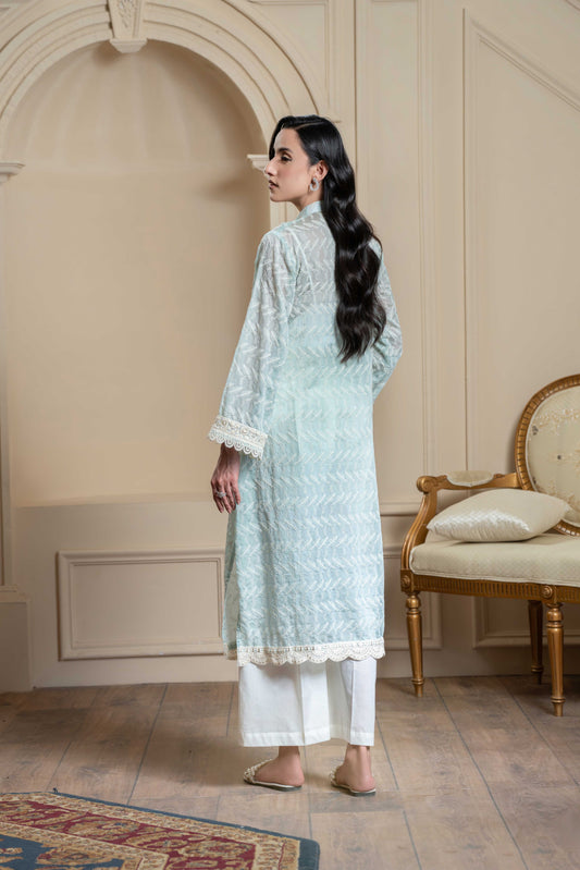 Stitched embroidered A-line shirt+basic trouser