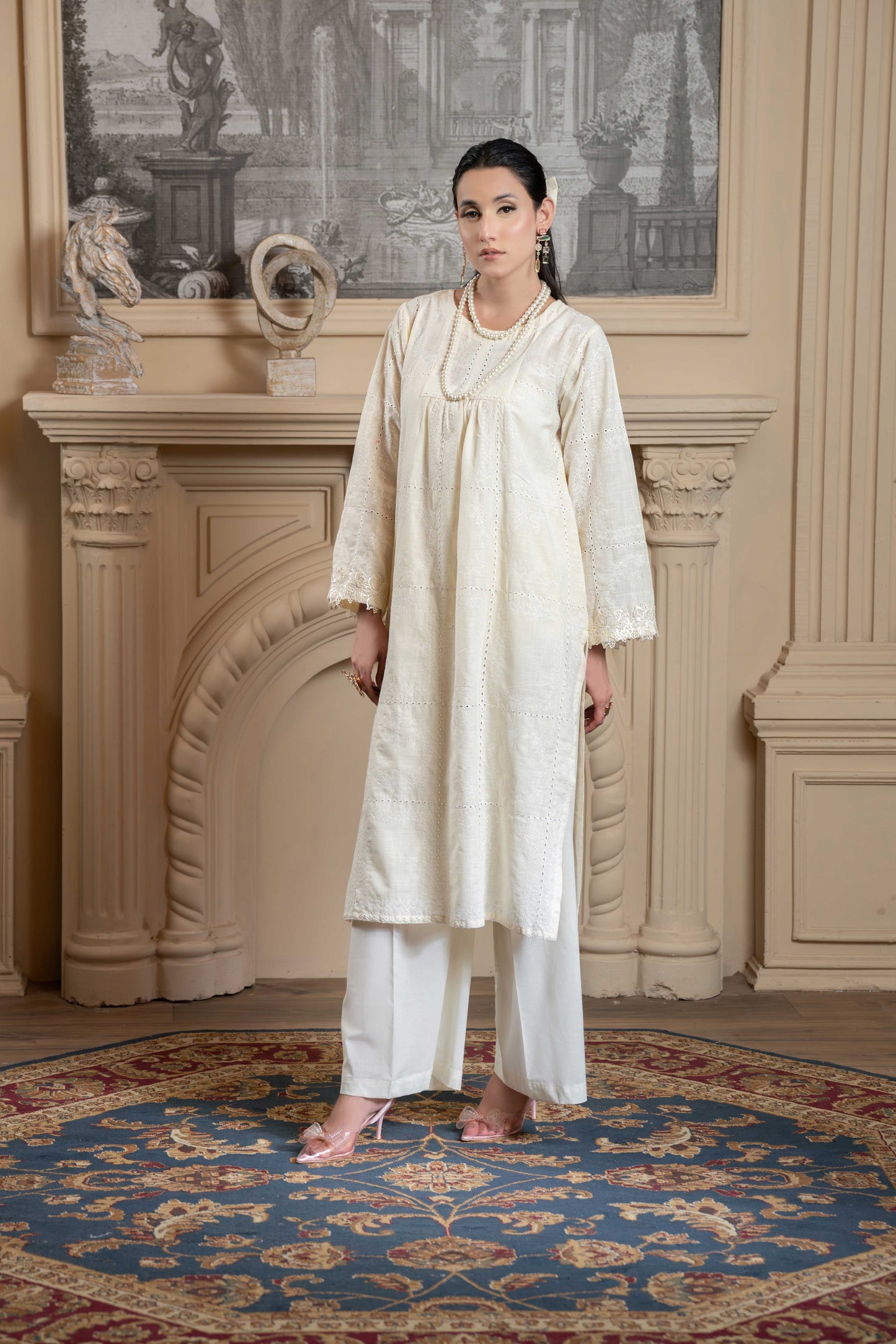 Stitched embroidered shirt+basic trouser