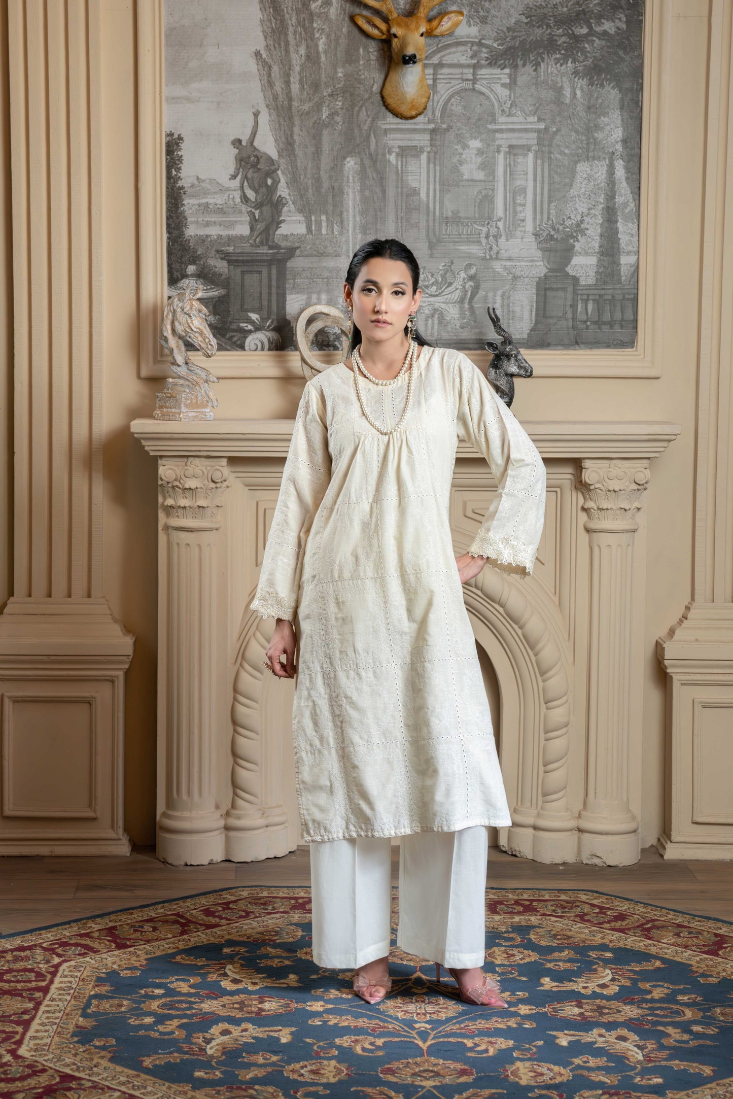Stitched embroidered shirt+basic trouser