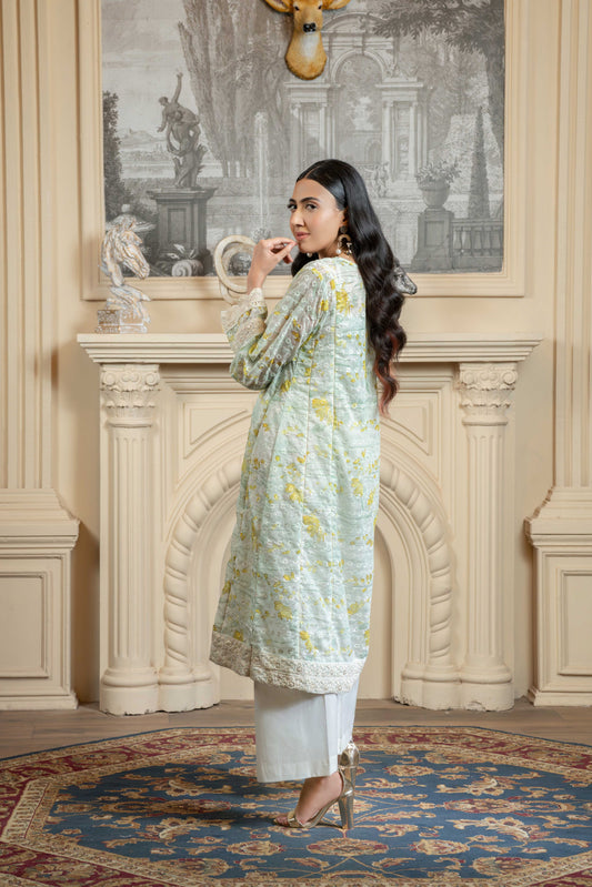 Stitched embroidered A-line frock+basic trouser