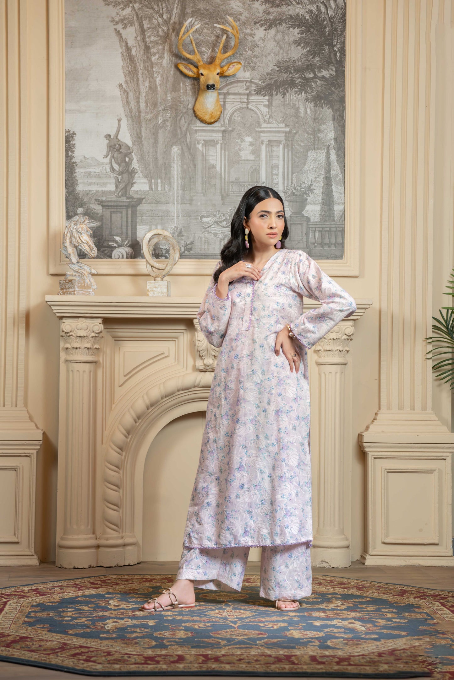 Stitched embroidered shirt+embroidered trouser
