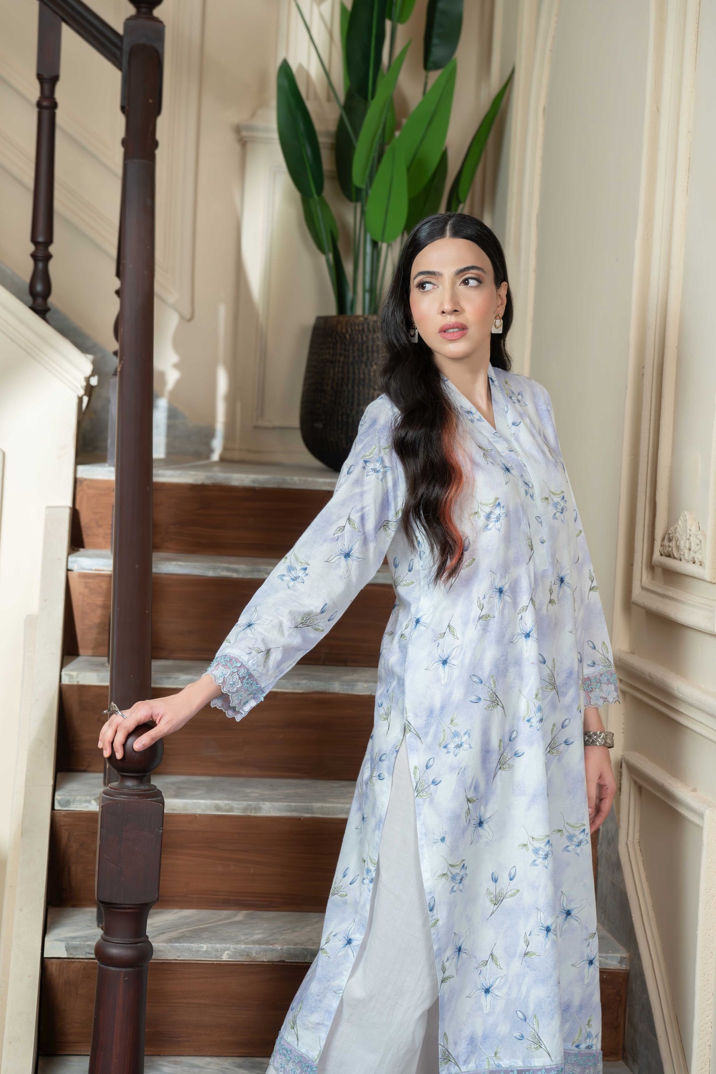 Stitched printed and embroidered shirt+basic trouser