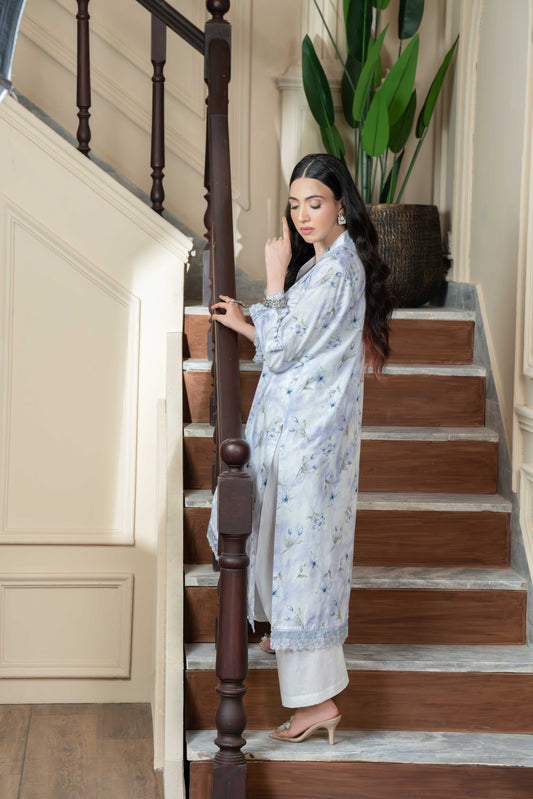 Stitched printed and embroidered shirt+basic trouser