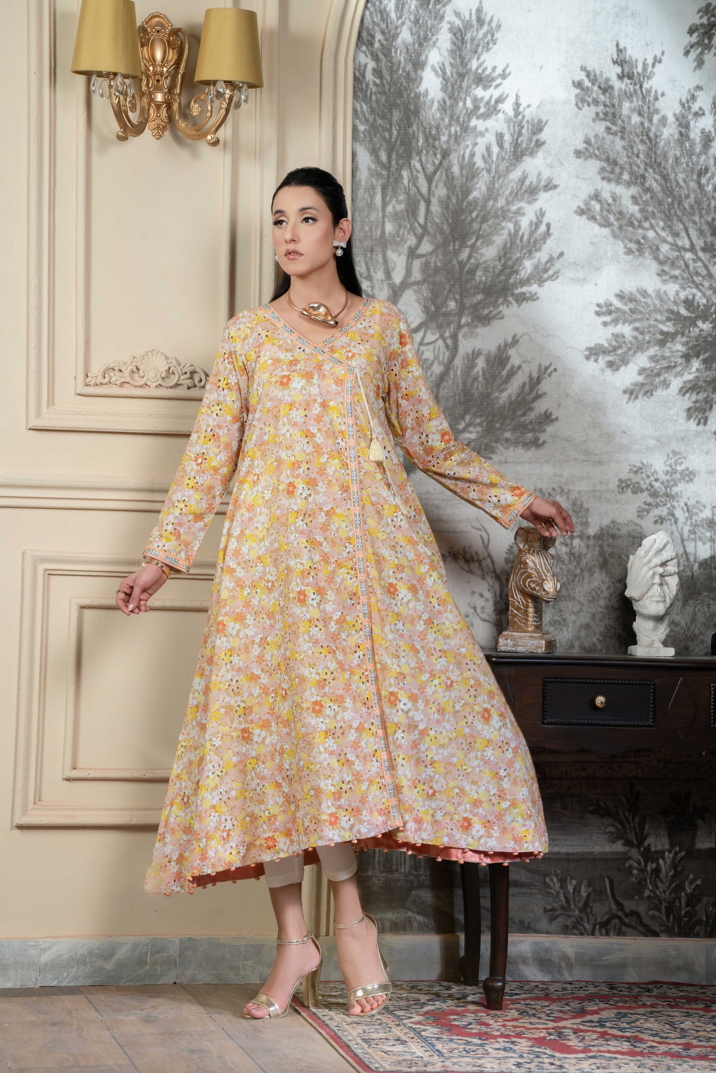 Stitched embroidered angrakha frock