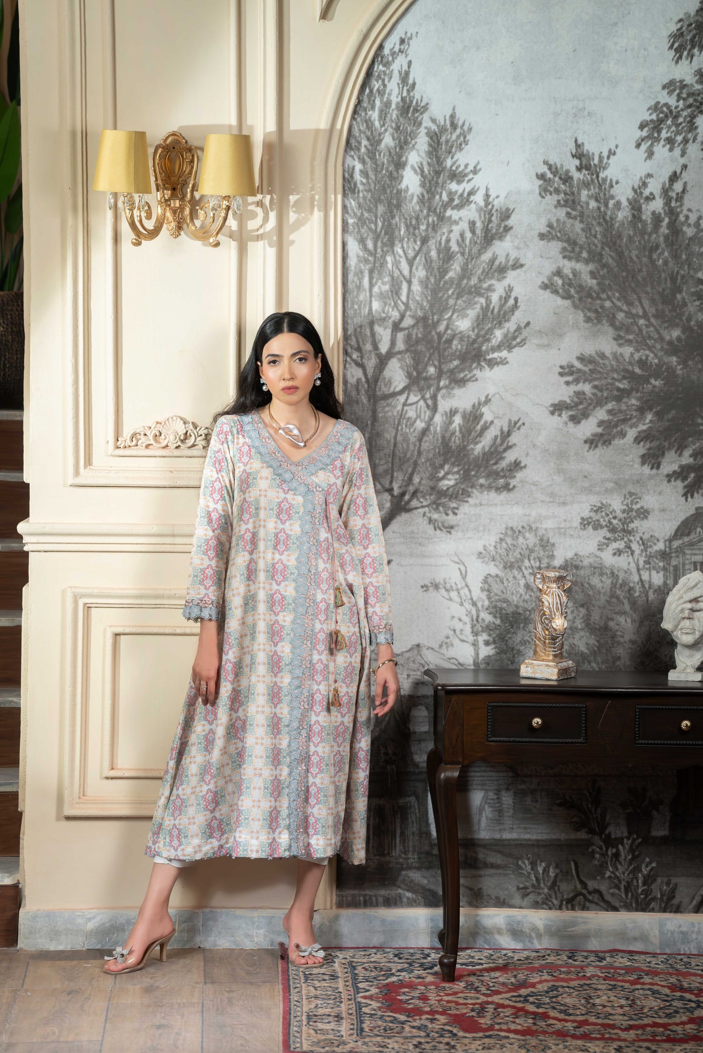 Stitched embroidered angrakha frock