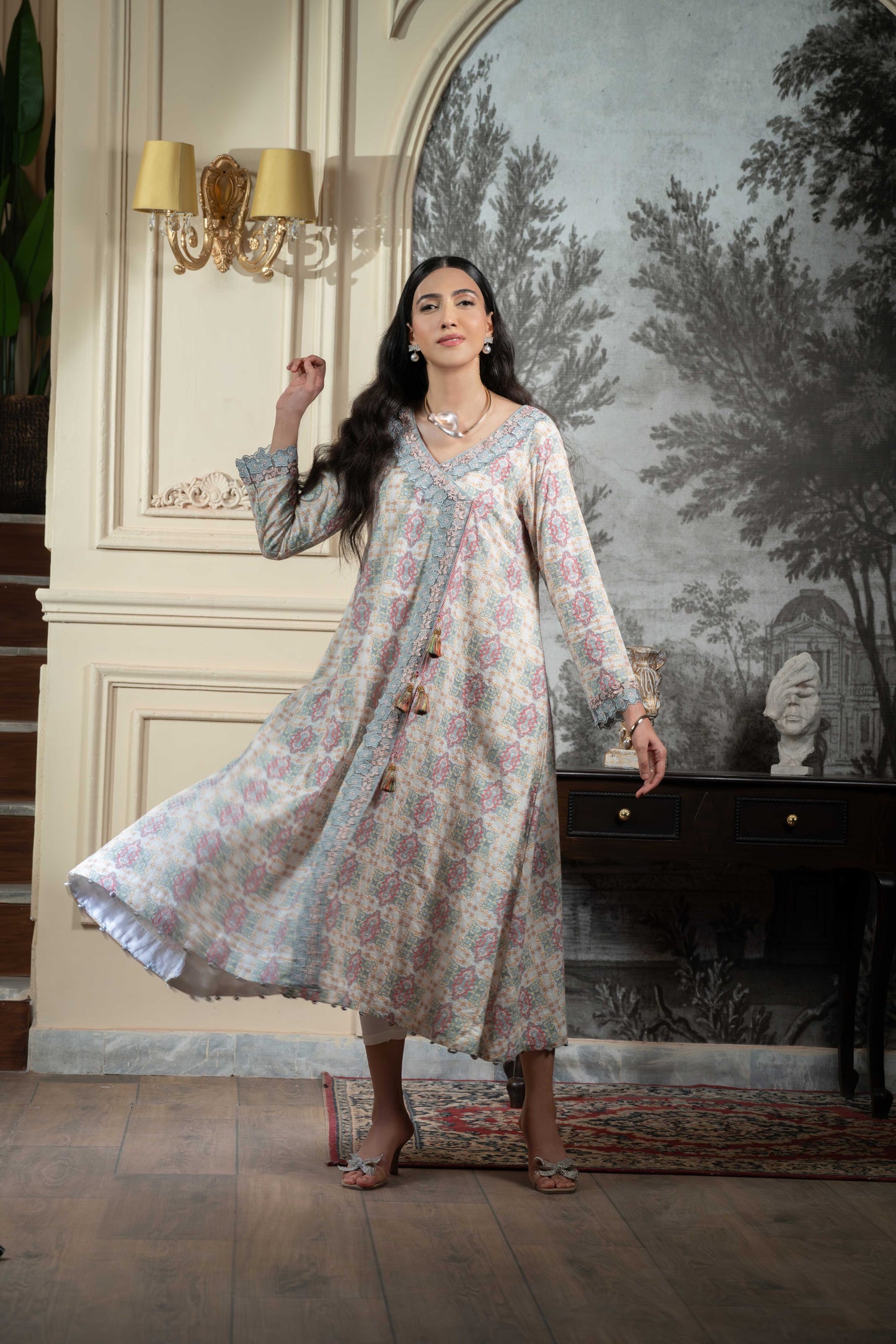 Stitched embroidered angrakha frock