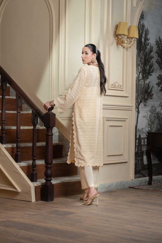 Stitched chickenkari scallops shirt+basic trouser