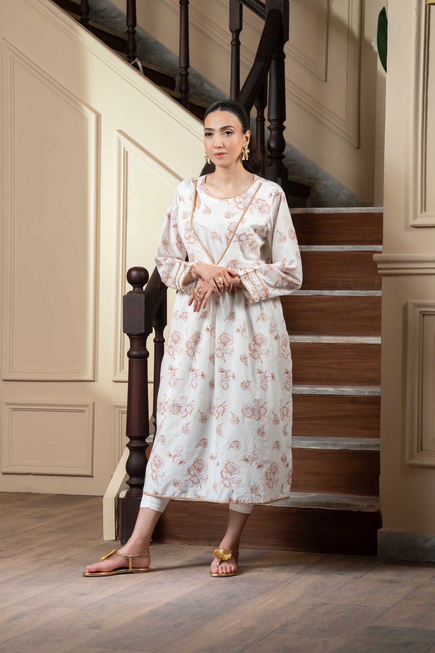 Stitched printed and embroidered frock