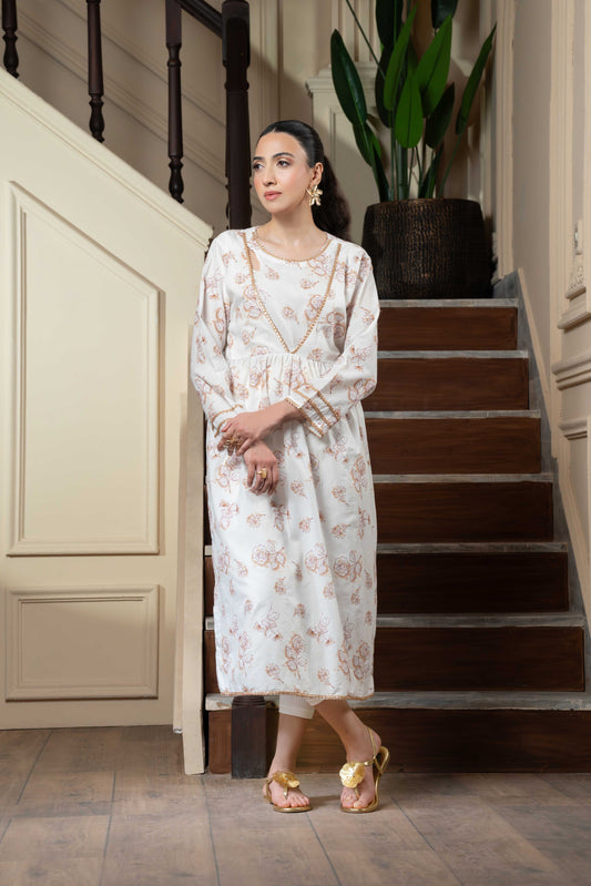 Stitched printed and embroidered frock