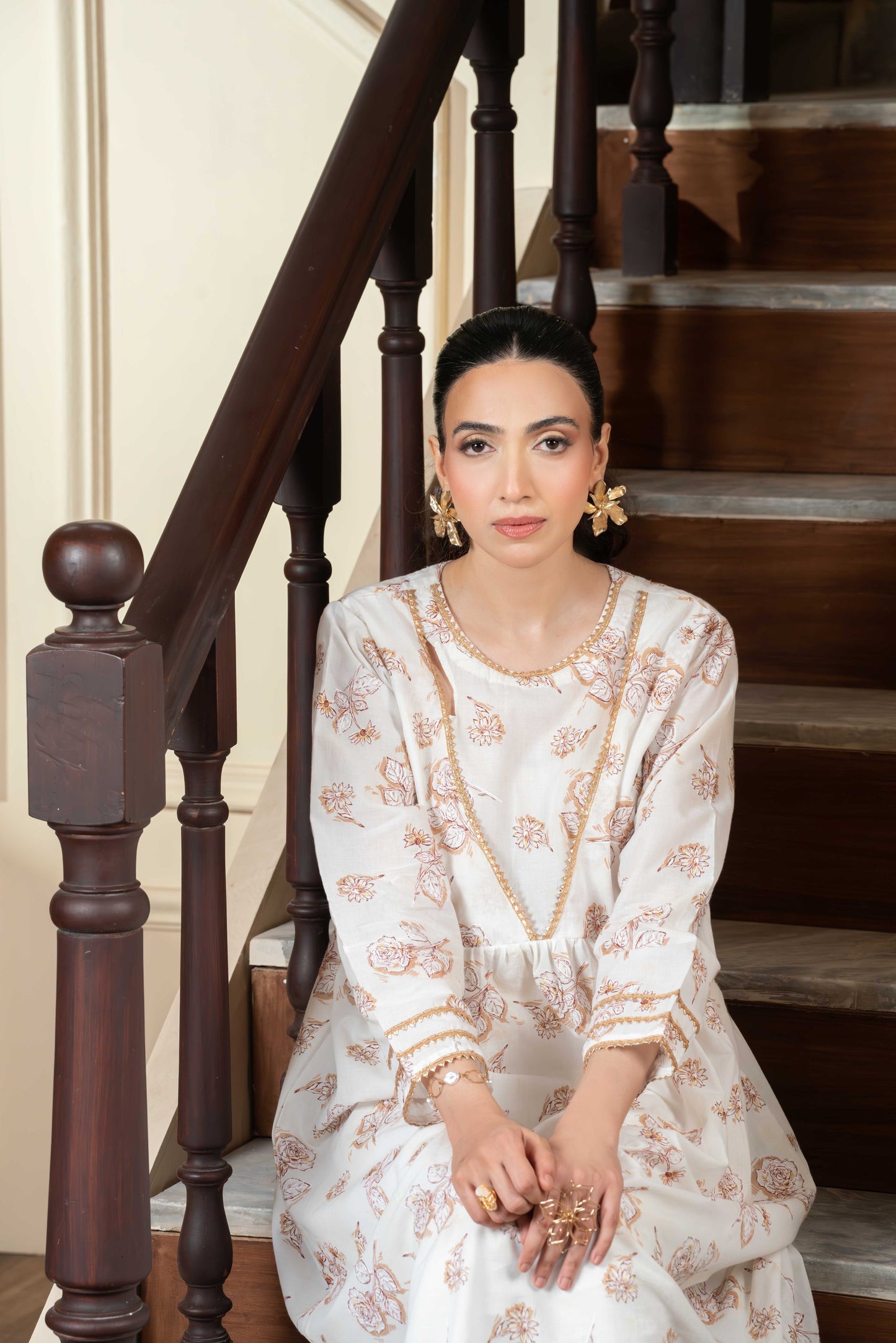 Stitched printed and embroidered frock