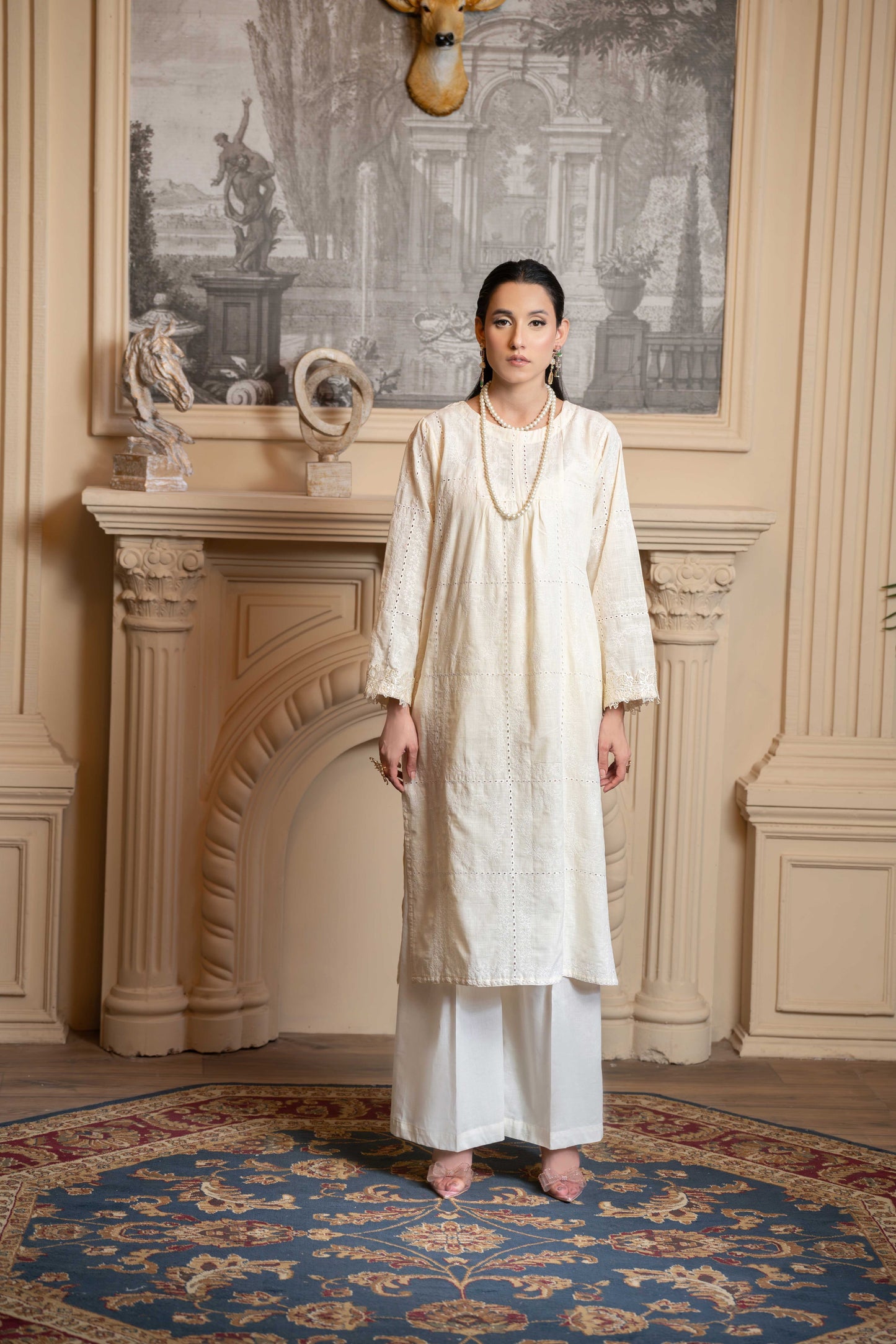 Stitched embroidered shirt+basic trouser