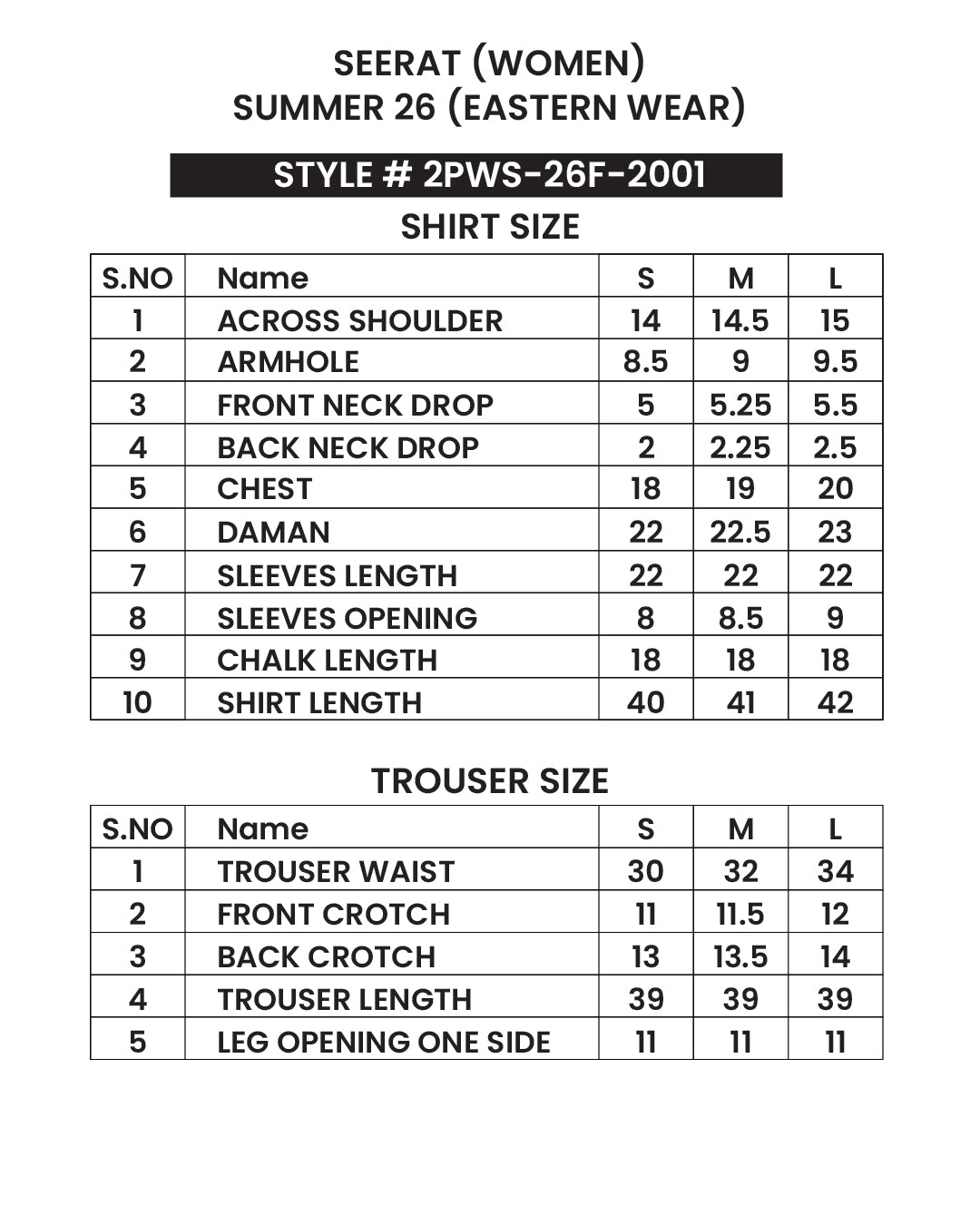Size chart