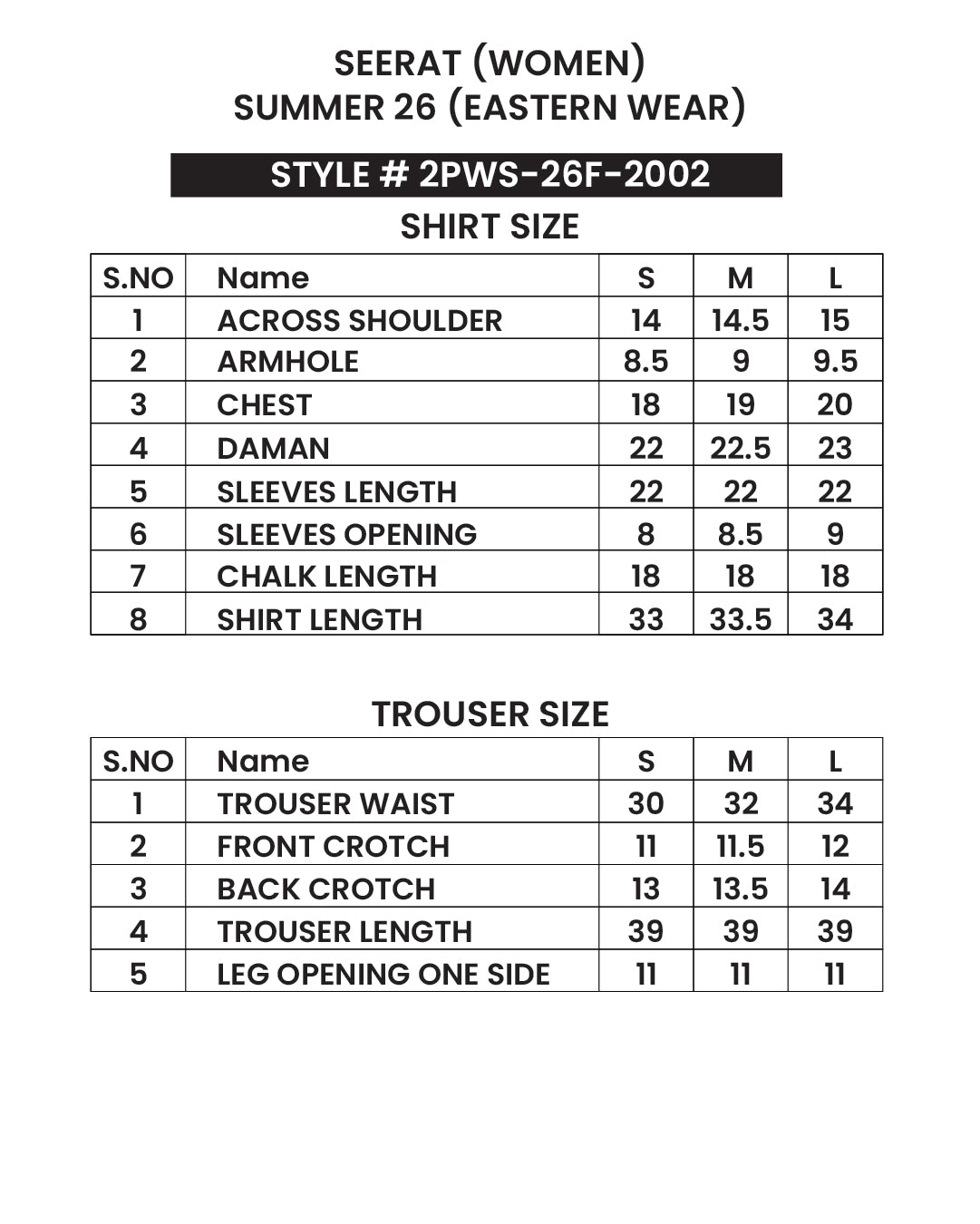 Size chart