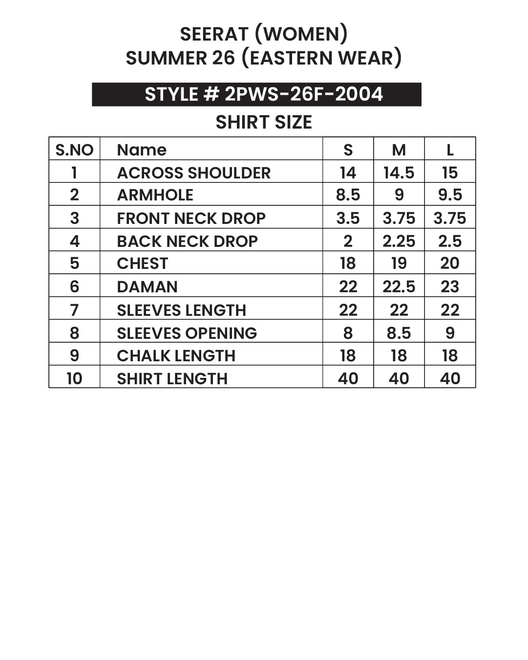 Size chart