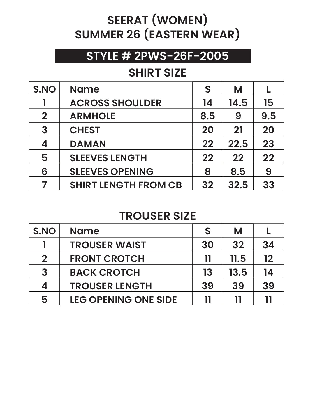 Size chart