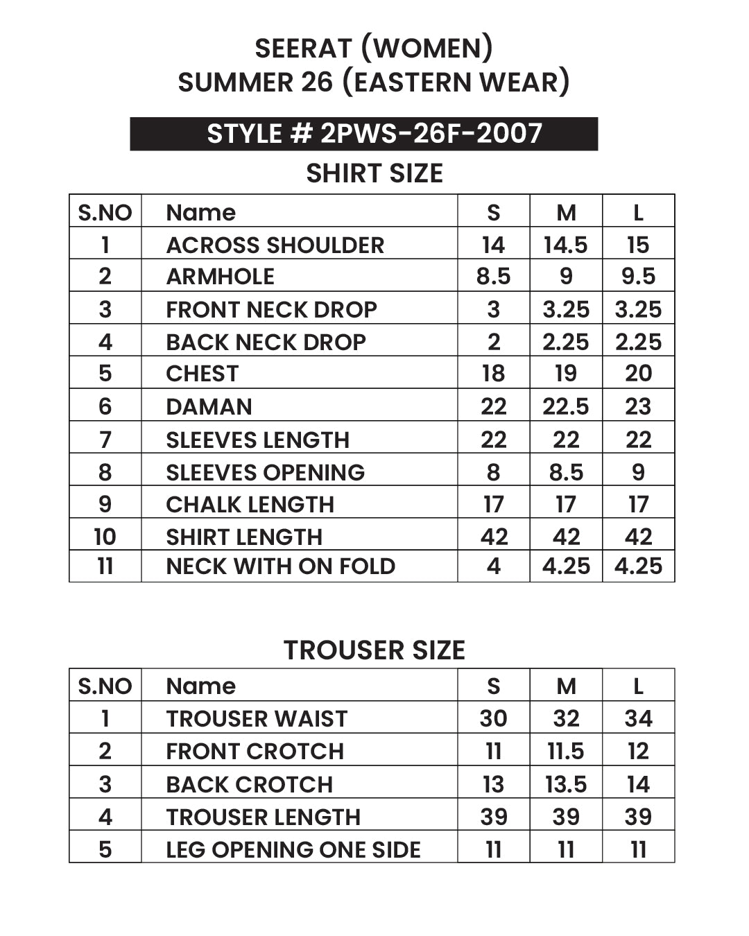 Size chart