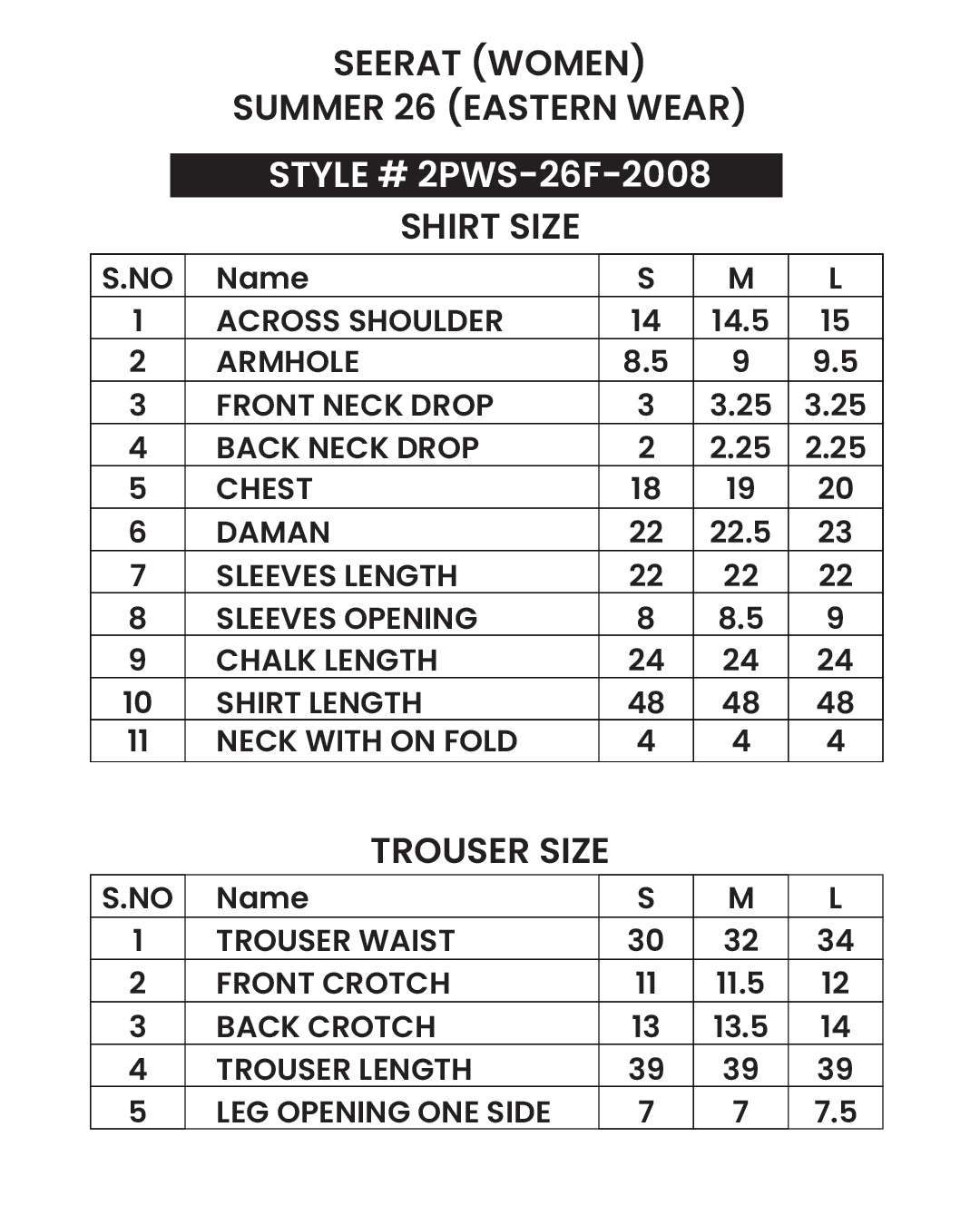 Size chart