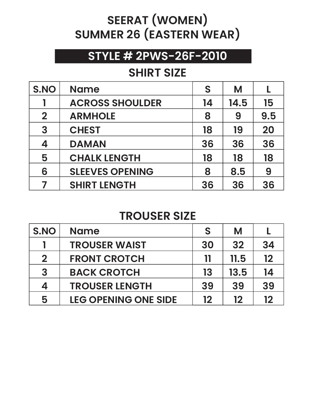 Size chart