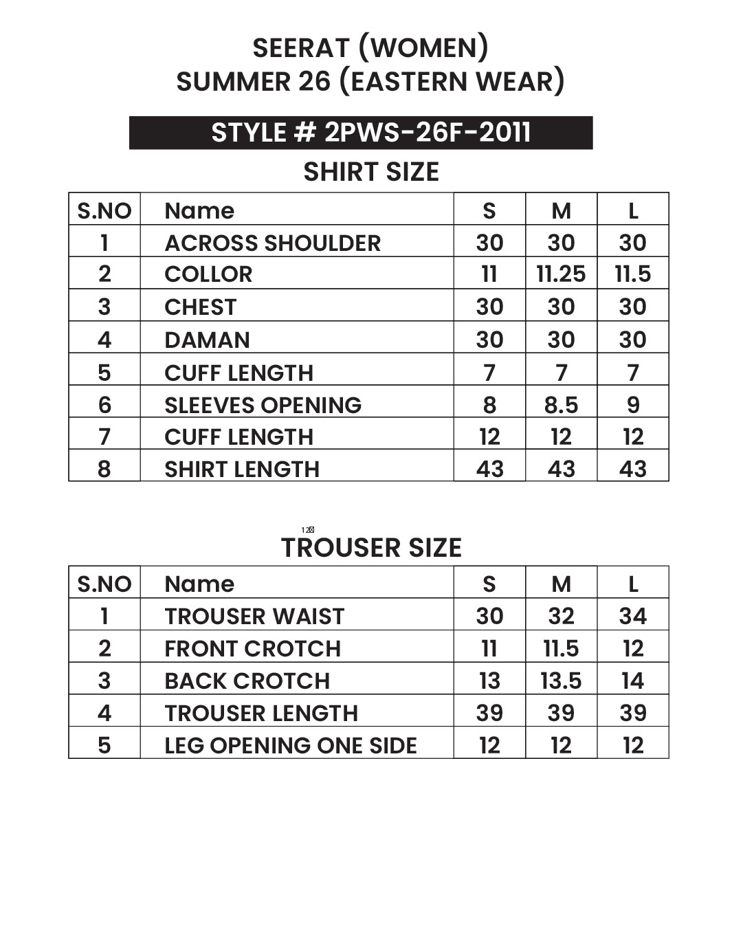 Size chart