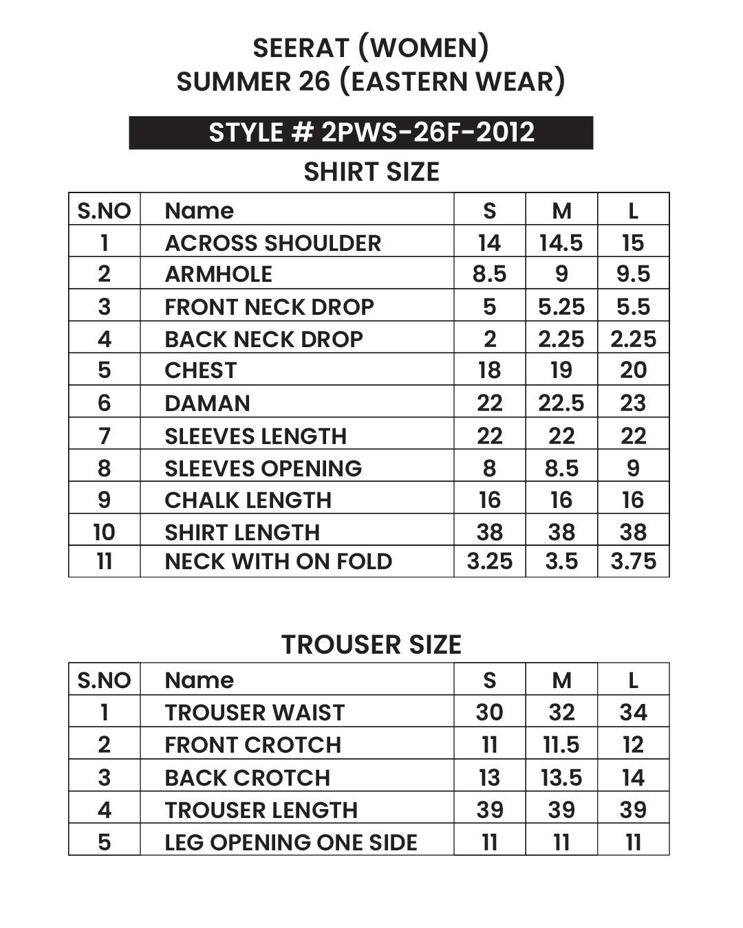 Size chart