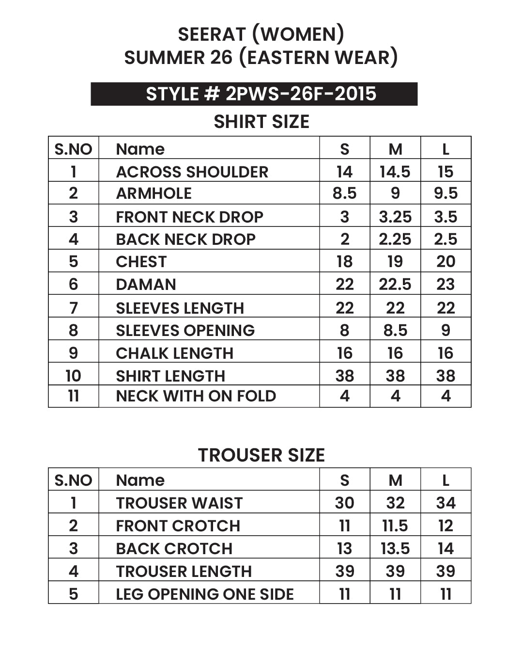 Size chart