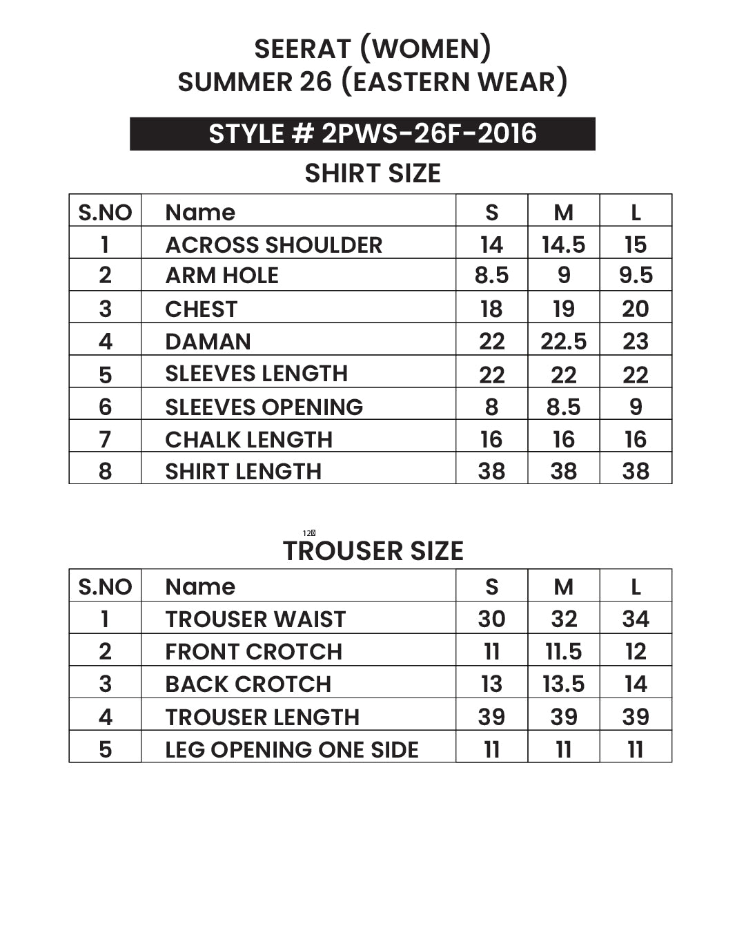 Size chart