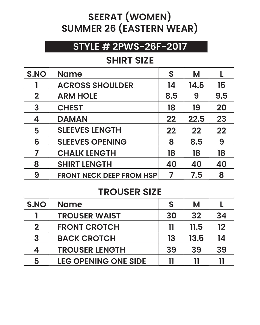 Size chart