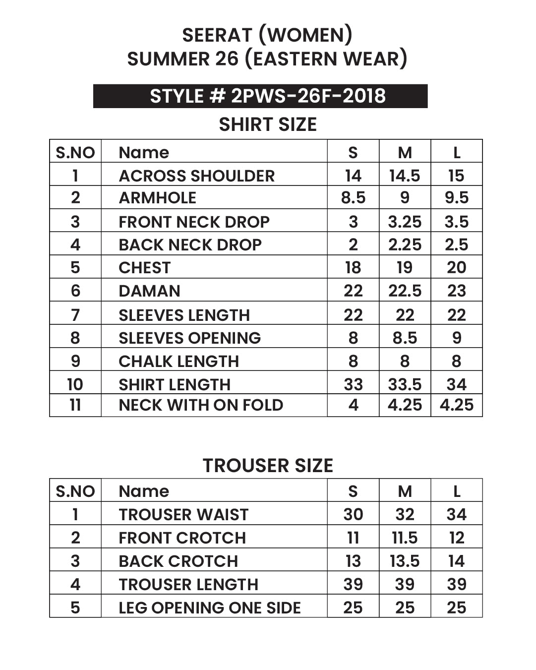 Size chart