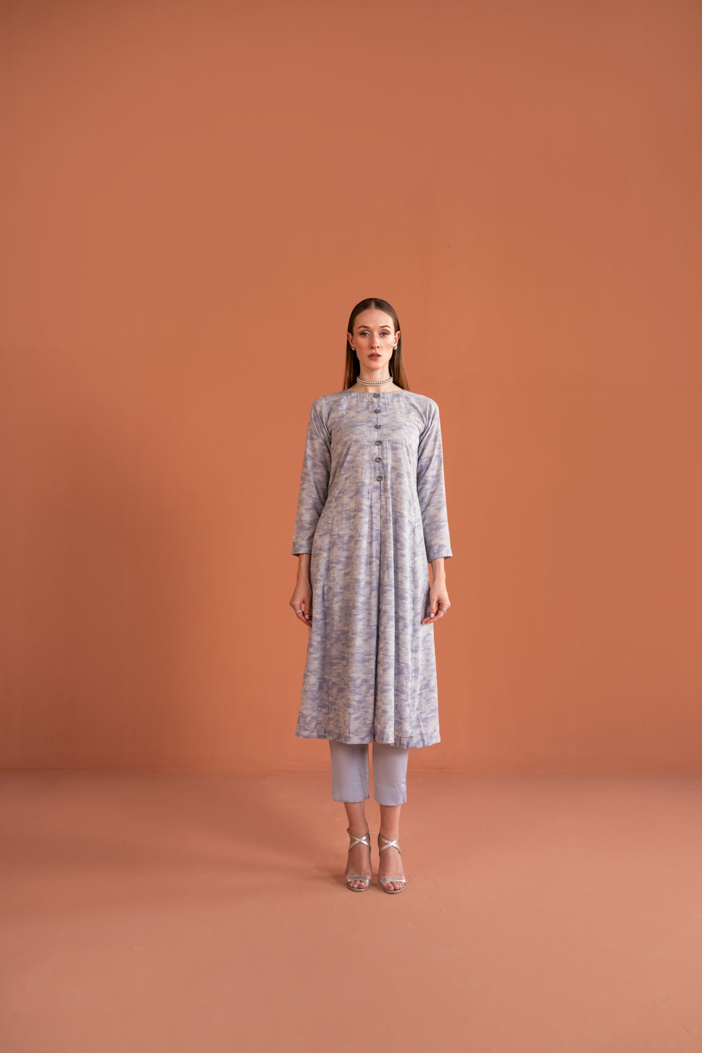 Central Front Slit Frock With Embellished Buttons And Capri 2pc