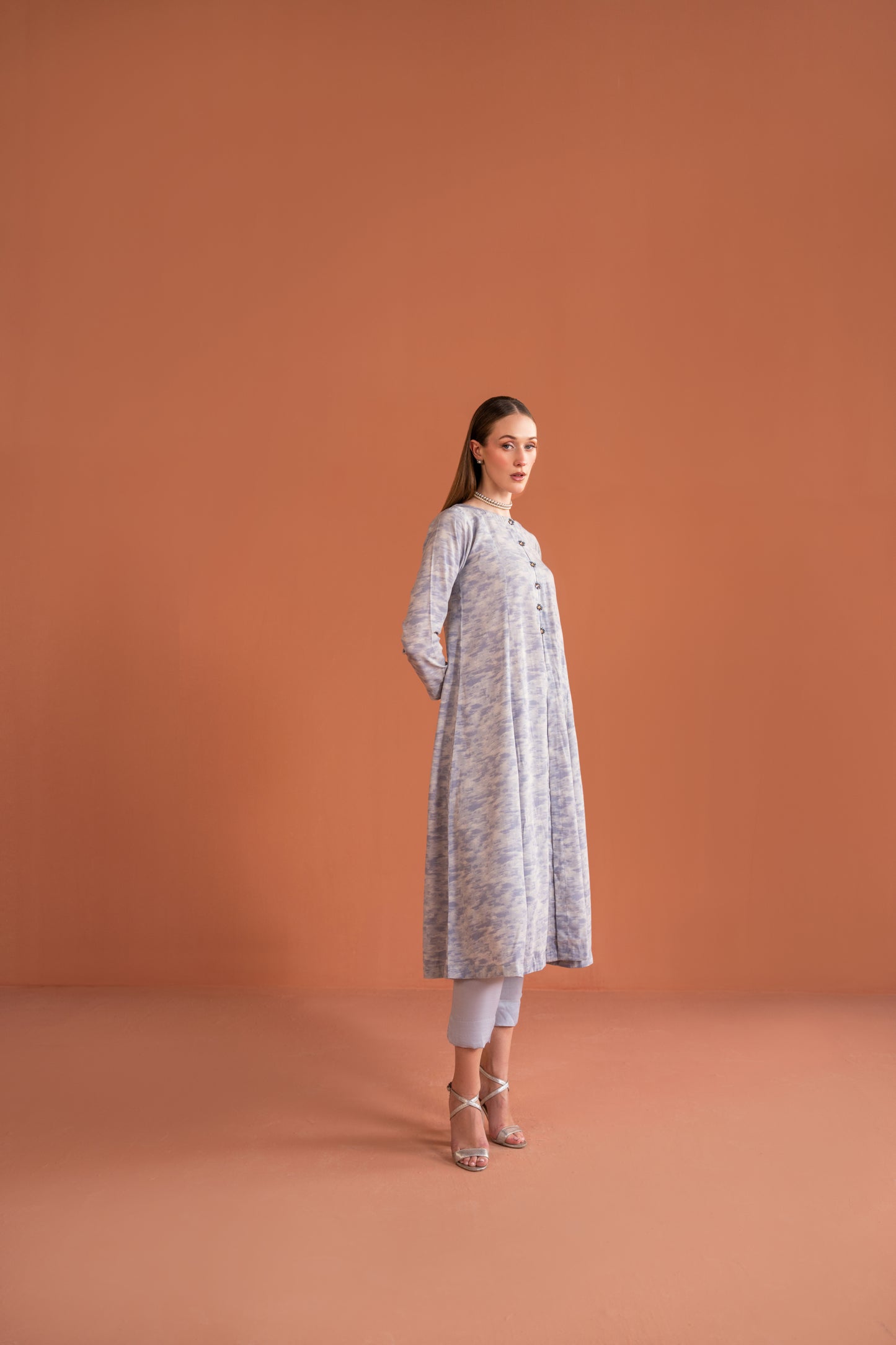 Central Front Slit Frock With Embellished Buttons And Capri 2pc