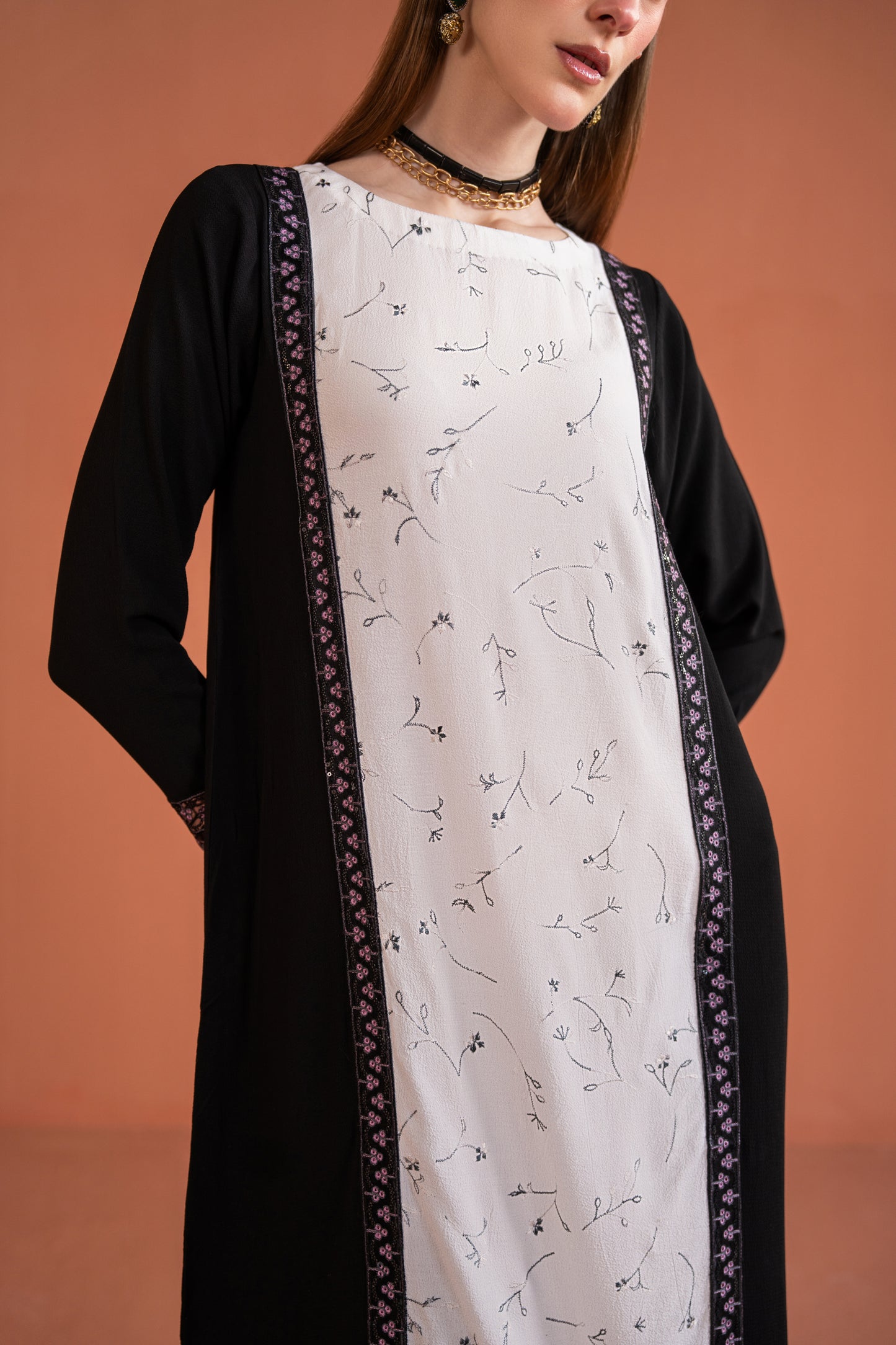 Long Shirt With Embroidered Panel 1pc