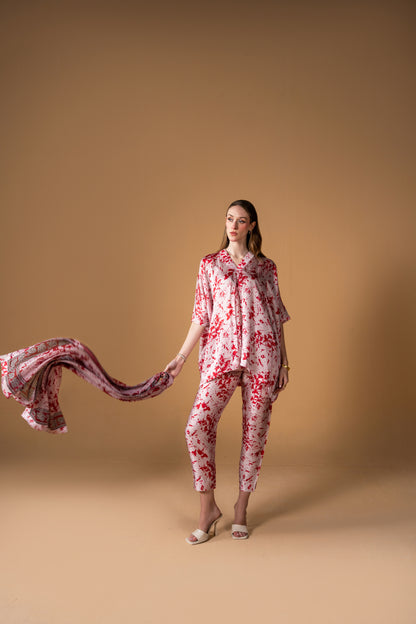 Short Kaftan With Trouser And Dupatta 3pc