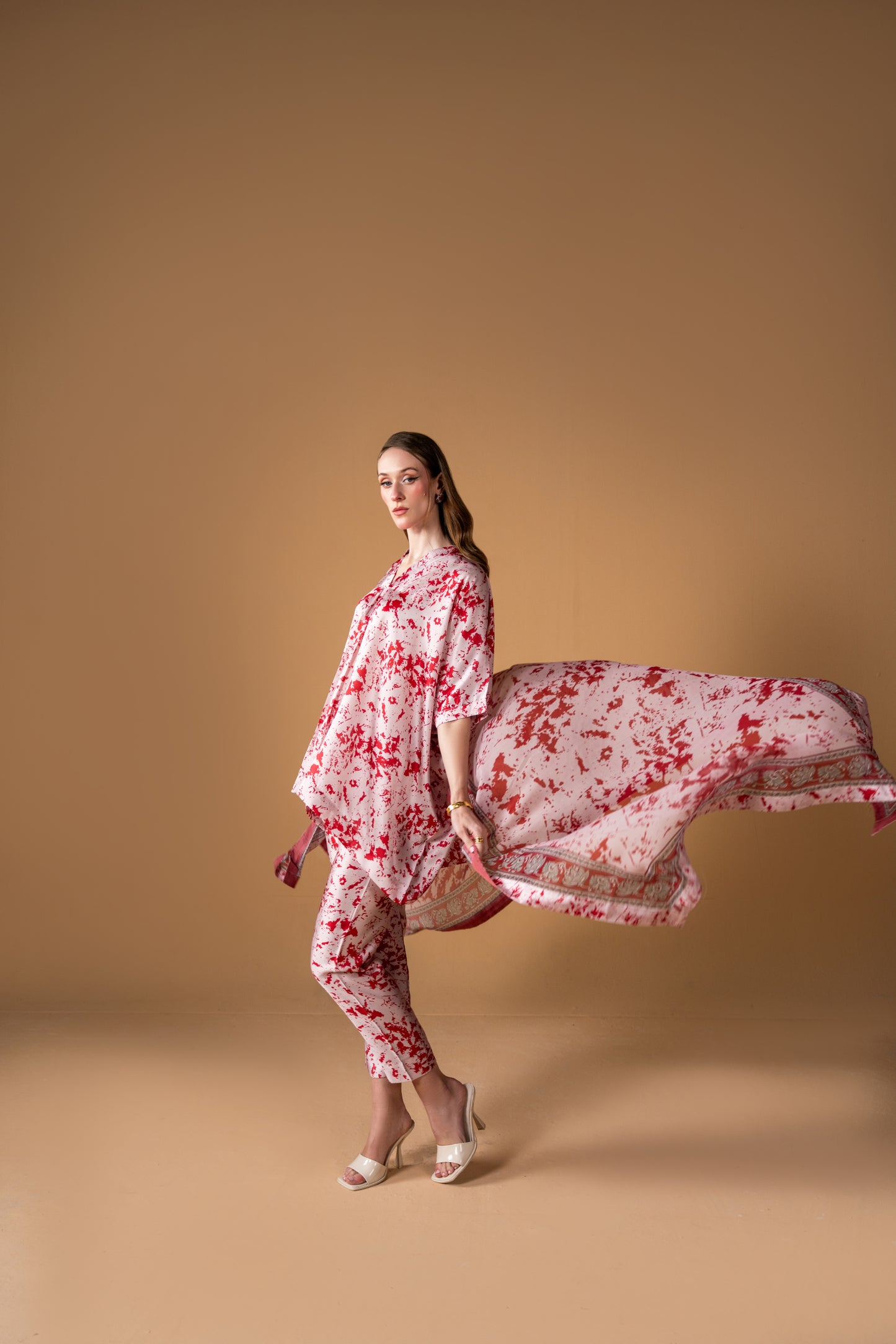 Short Kaftan With Trouser And Dupatta 3pc