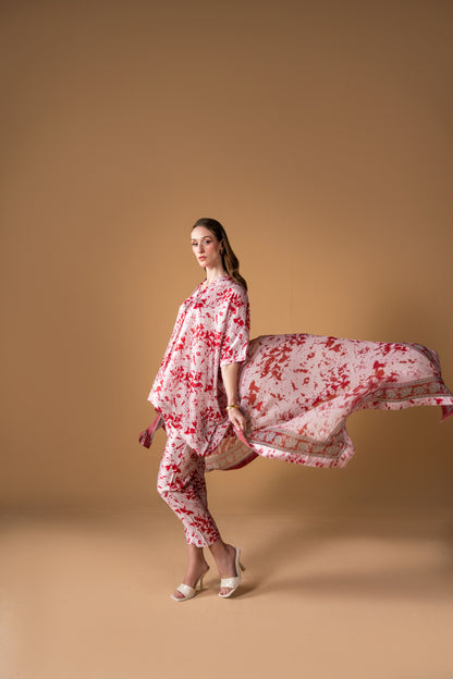 Short Kaftan With Trouser And Dupatta 3pc