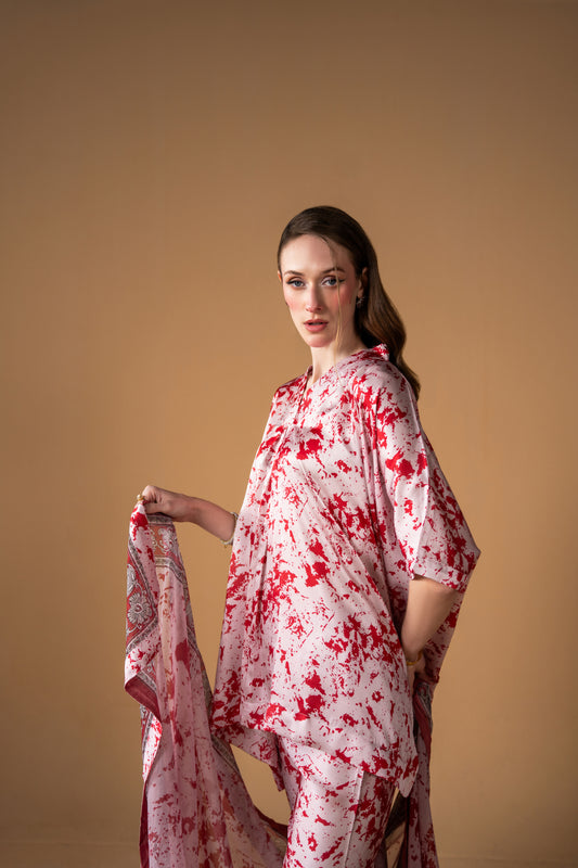 Short Kaftan With Trouser And Dupatta 3pc