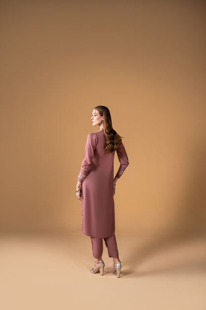 Embroidered Shirt With Central Font Slit With Buttons And Capri 2pc