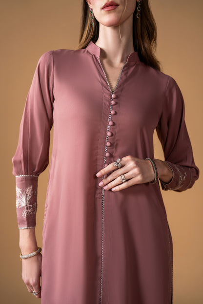 Embroidered Shirt With Central Font Slit With Buttons And Capri 2pc