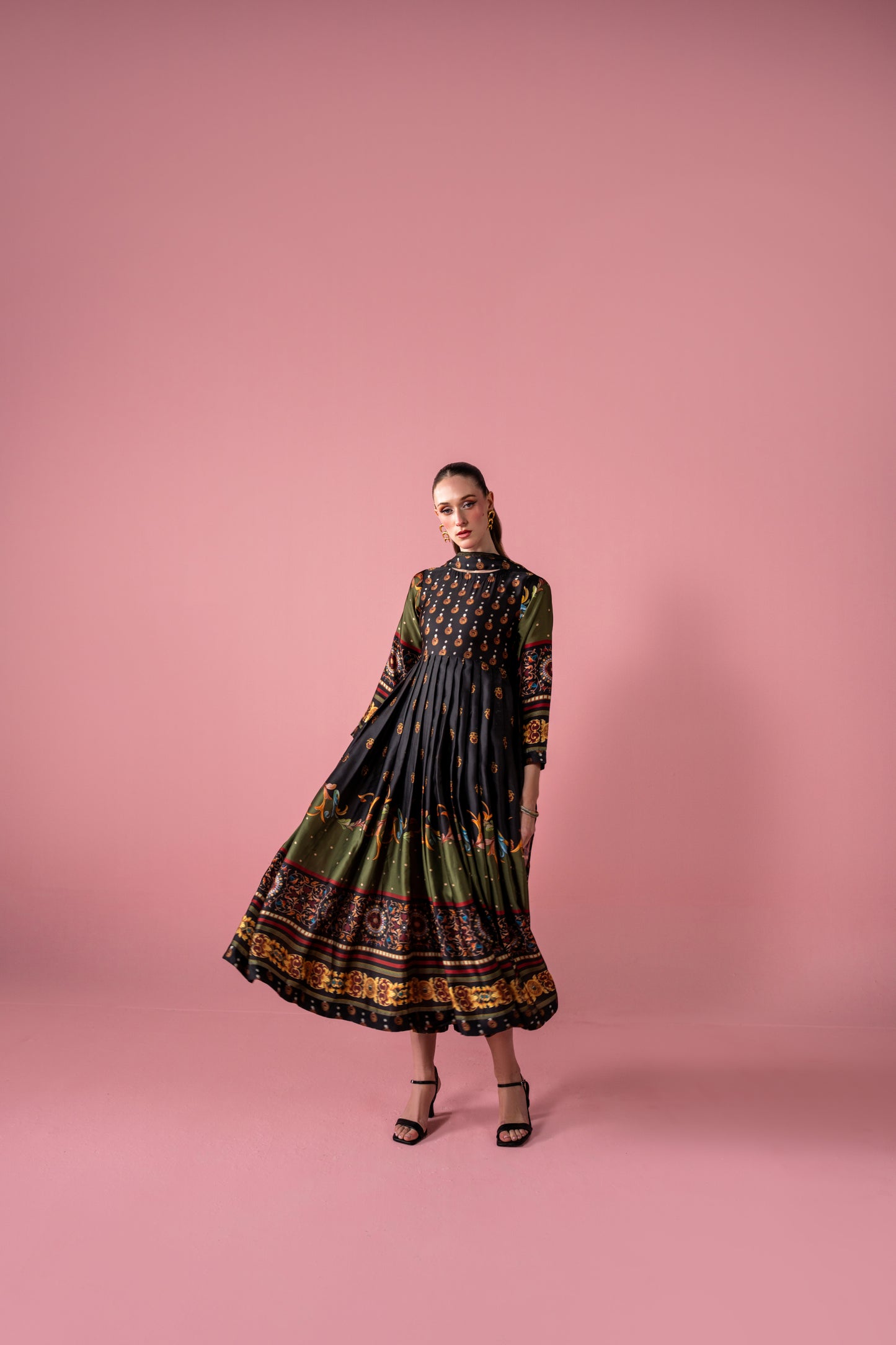 Pleated Ankle Length Frock And Dupatta 2pc