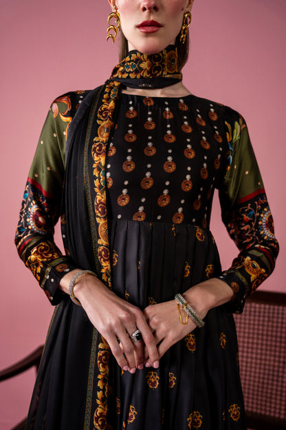 Pleated Ankle Length Frock And Dupatta 2pc