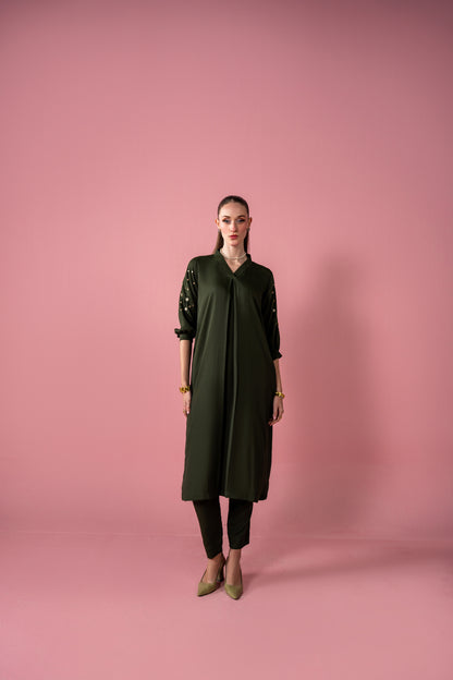 Long Shirt With Embellished Sleeves And Capri 2pc