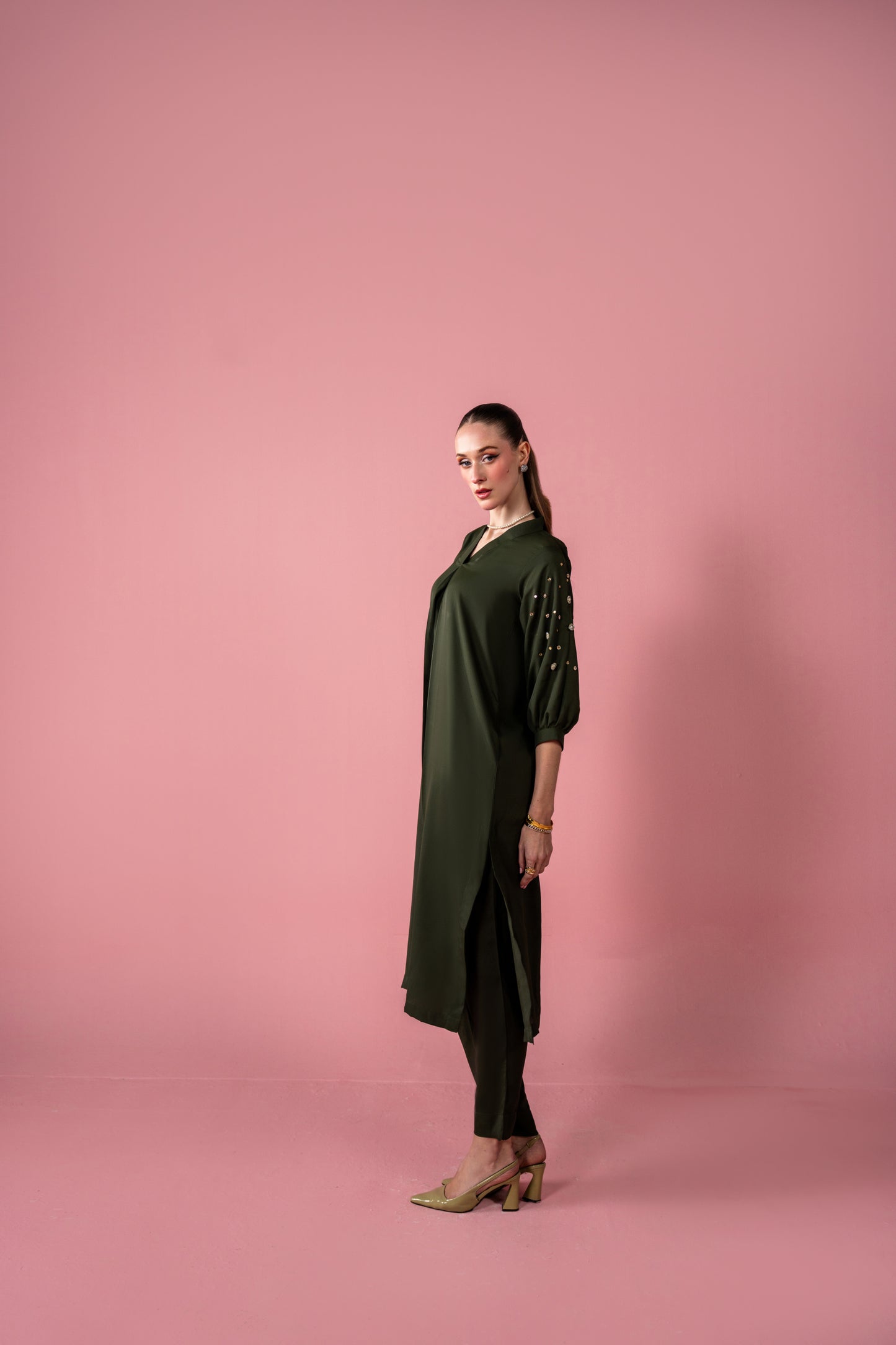 Long Shirt With Embellished Sleeves And Capri 2pc