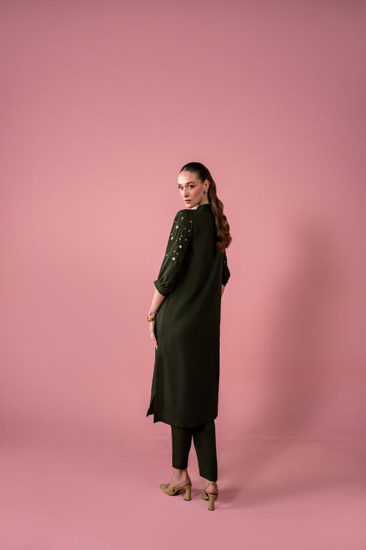 Long Shirt With Embellished Sleeves And Capri 2pc