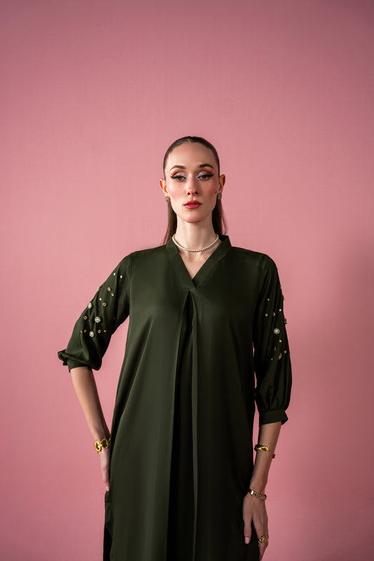 Long Shirt With Embellished Sleeves And Capri 2pc