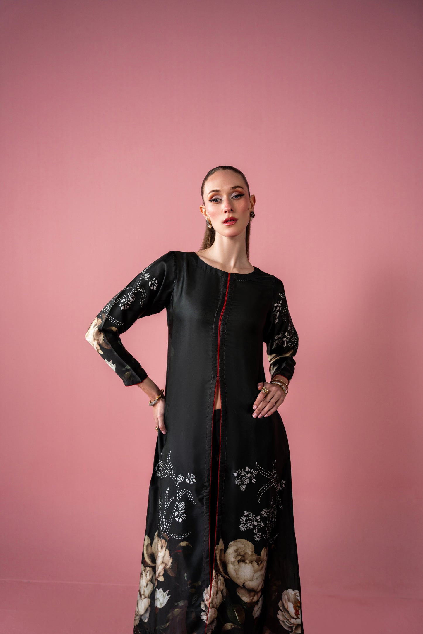 Central Front Slit Shirt With Capri And Dupatta 3pc